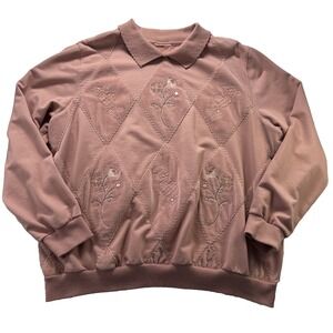 VTG Y2K Coquette Pullover Heart Shirt Womens 2X Pink Argyle Floral Alfred Dunner